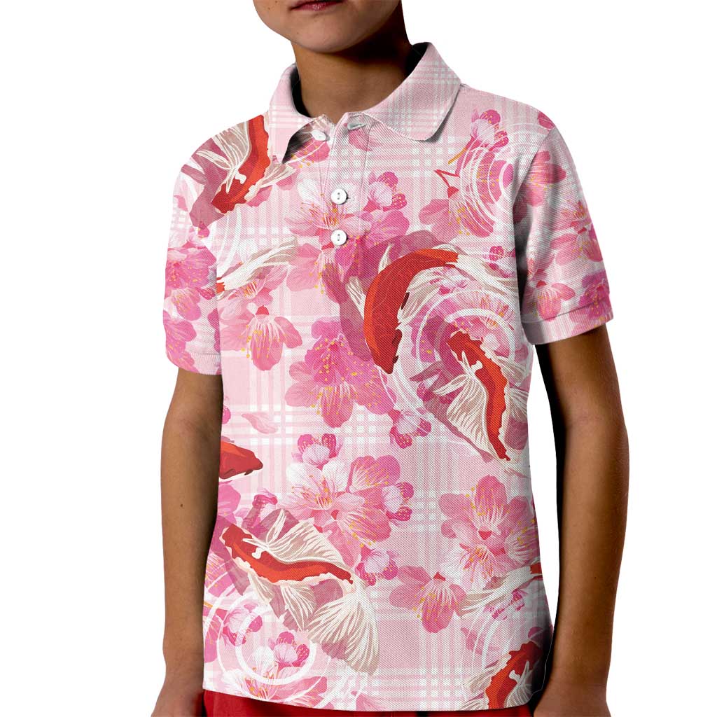 Pink Palaka Hawaii Aloha Kid Polo Shirt Koi Pond Mix Sakura - Polynesian Pride