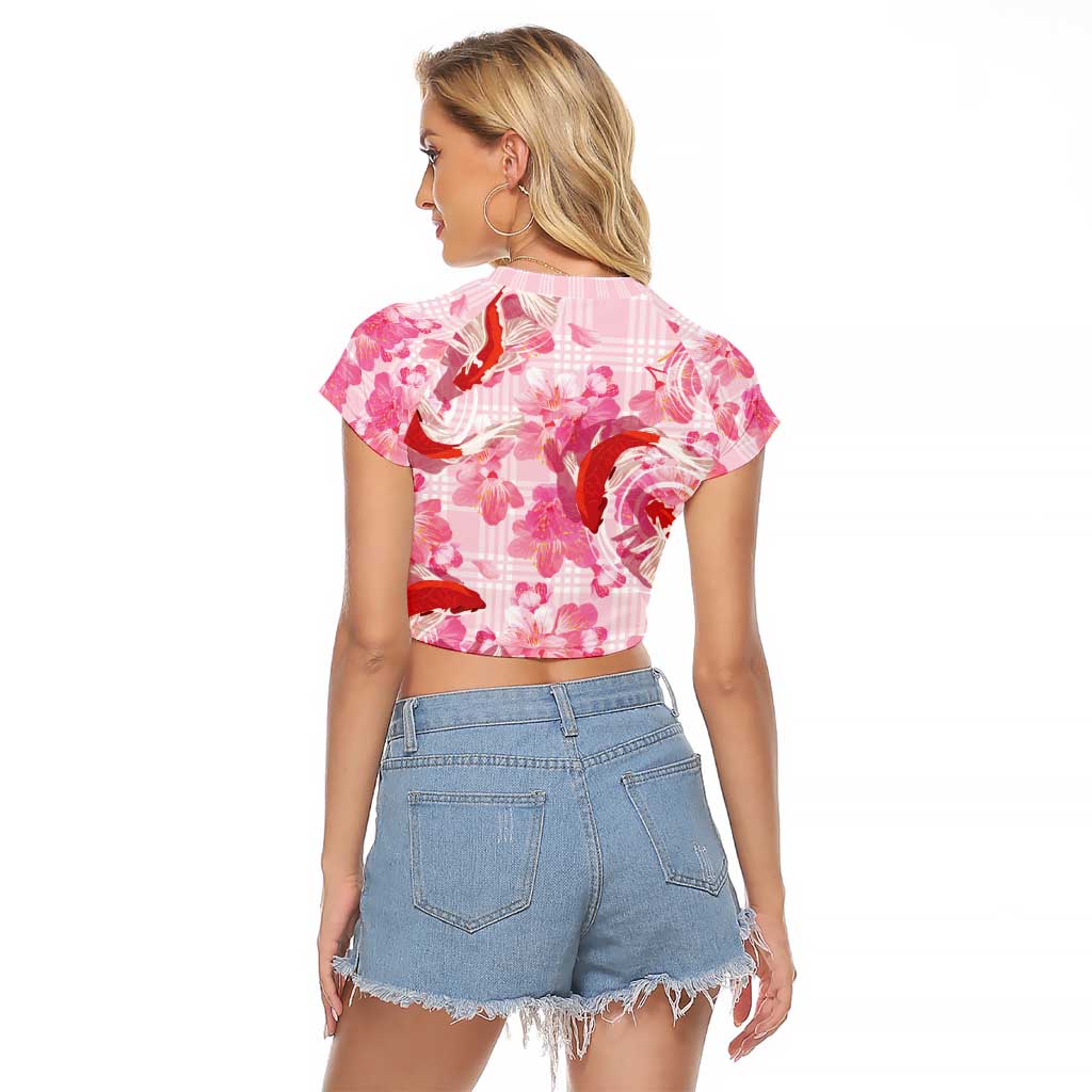 Pink Palaka Hawaii Aloha Raglan Cropped T Shirt Koi Pond Mix Sakura - Polynesian Pride