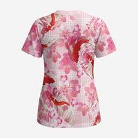 Pink Palaka Hawaii Aloha Scrub Top Koi Pond Mix Sakura - Polynesian Pride