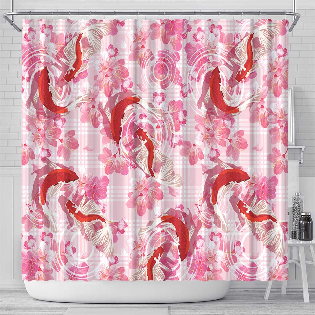 Pink Palaka Hawaii Aloha Shower Curtain Koi Pond Mix Sakura - Polynesian Pride
