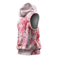 Pink Palaka Hawaii Aloha Sleeveless Hoodie Koi Pond Mix Sakura - Polynesian Pride