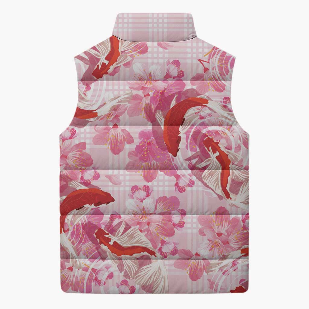 Pink Palaka Hawaii Aloha Sleeveless Puffer Jacket Koi Pond Mix Sakura - Polynesian Pride