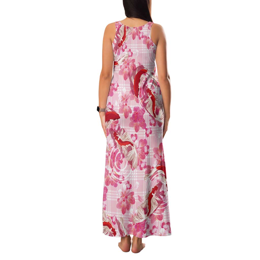 Pink Palaka Hawaii Aloha Tank Maxi Dress Koi Pond Mix Sakura - Polynesian Pride