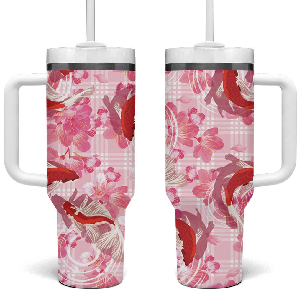 Pink Palaka Hawaii Aloha Tumbler With Handle Koi Pond Mix Sakura - Polynesian Pride