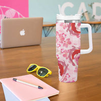 Pink Palaka Hawaii Aloha Tumbler With Handle Koi Pond Mix Sakura - Polynesian Pride