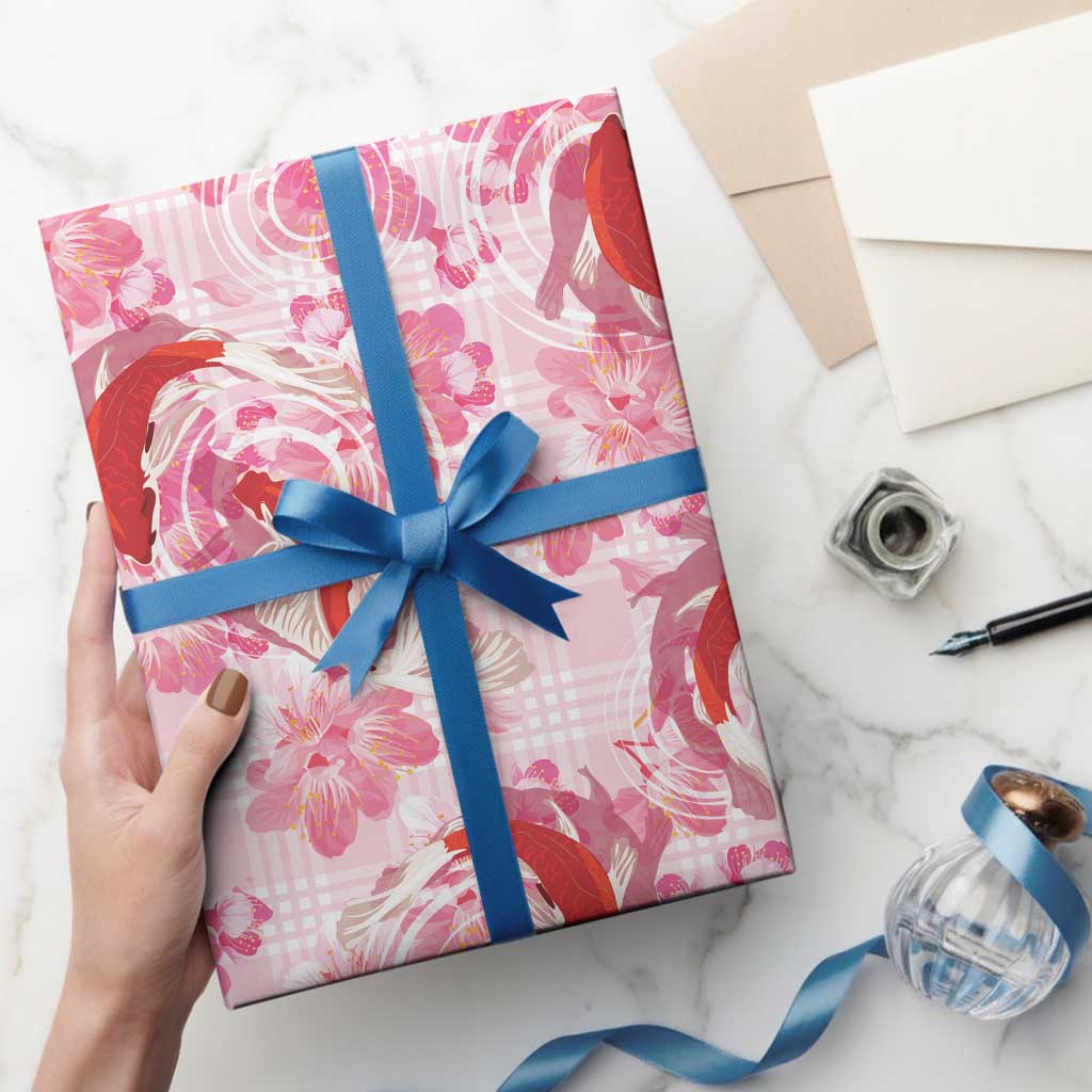 Pink Palaka Hawaii Aloha Wrapping Paper Koi Pond Mix Sakura