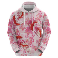 Pink Palaka Hawaii Aloha Zip Hoodie Koi Pond Mix Sakura - Polynesian Pride