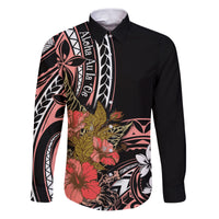 Hawaii Valentine Family Matching Puletasi and Hawaiian Shirt Plumeria Aloha Wau Ia Oe LT7 Dad's Shirt - Long Sleeve Pink - Polynesian Pride