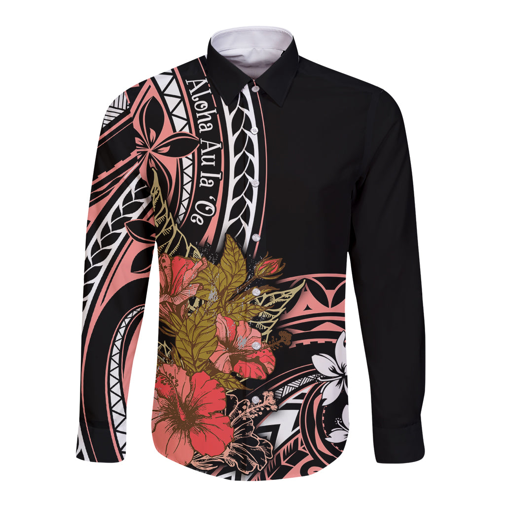 Hawaii Valentine Long Sleeve Button Shirt Plumeria Aloha Wau Ia Oe LT7 Unisex Pink - Polynesian Pride