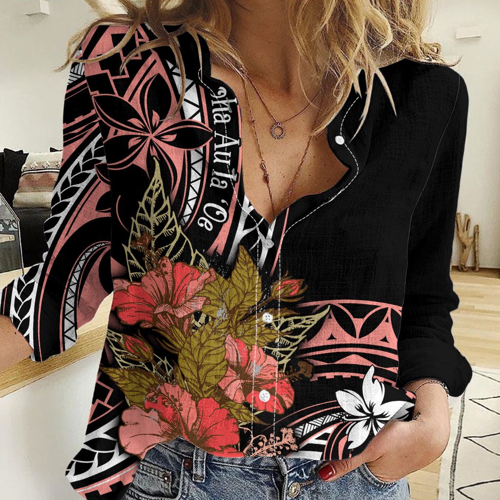 Hawaii Valentine Women Casual Shirt Plumeria Aloha Wau Ia Oe LT7 Female Pink - Polynesian Pride