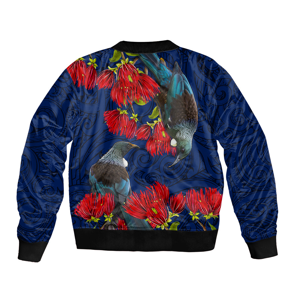 New Zealand Bomber Jacket Tui Couple with Pohutukawa LT7 - Polynesian Pride
