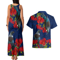 New Zealand Couples Matching Tank Maxi Dress and Hawaiian Shirt Tui Couple with Pohutukawa LT7 - Polynesian Pride