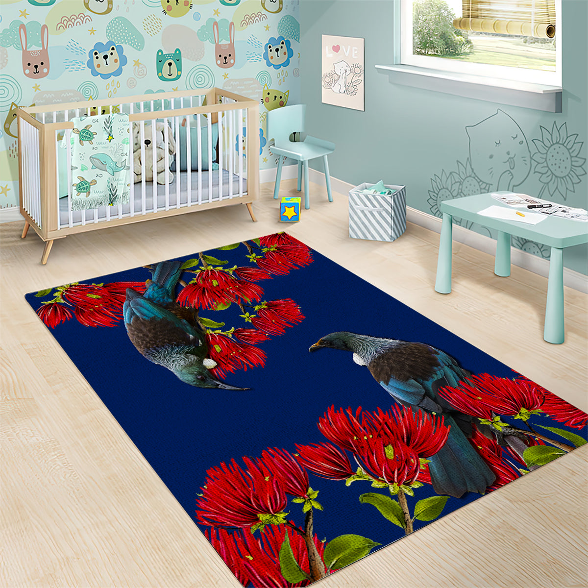 New Zealand Pohutukawa with Tui Birds Area Rug Version 2 LT7 - Polynesian Pride