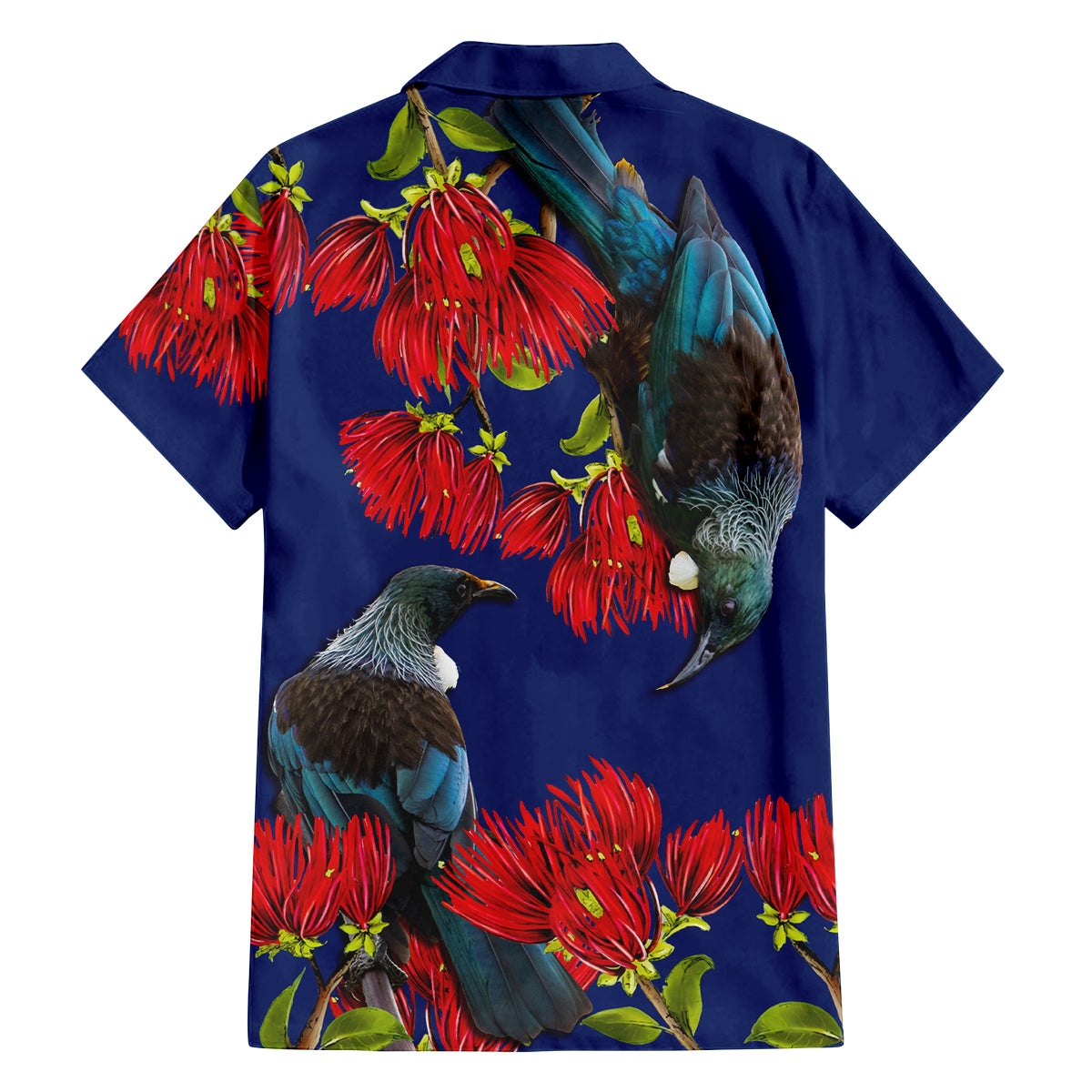 New Zealand Pohutukawa with Tui Birds Family Matching Long Sleeve Bodycon Dress and Hawaiian Shirt Version 2 LT7 - Polynesian Pride