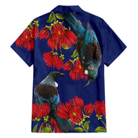 New Zealand Pohutukawa with Tui Birds Family Matching Long Sleeve Bodycon Dress and Hawaiian Shirt Version 2 LT7 - Polynesian Pride