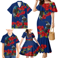 New Zealand Pohutukawa with Tui Birds Family Matching Mermaid Dress and Hawaiian Shirt Version 2 LT7 - Polynesian Pride