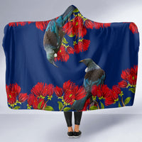 New Zealand Pohutukawa with Tui Birds Hooded Blanket Version 2 LT7 - Polynesian Pride