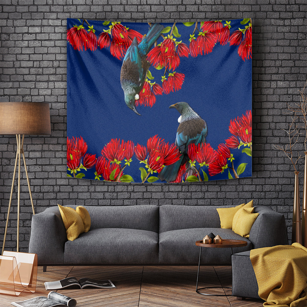New Zealand Pohutukawa with Tui Birds Tapestry Version 2 LT7 - Polynesian Pride