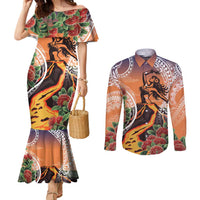 Hawaii Women's Day Tribal Couples Matching Mermaid Dress and Long Sleeve Button Shirt Pele Honua Mea LT7 Art - Polynesian Pride