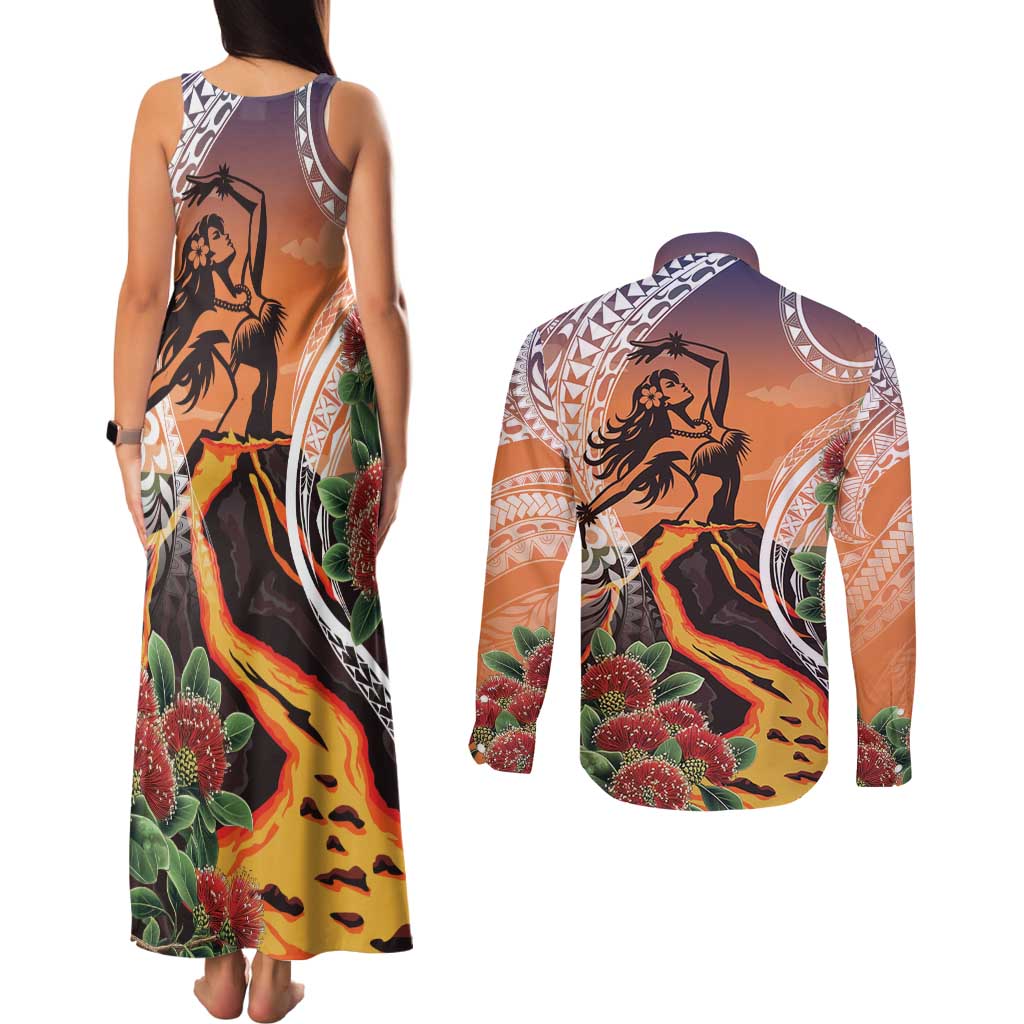 Hawaii Women's Day Tribal Couples Matching Tank Maxi Dress and Long Sleeve Button Shirt Pele Honua Mea LT7 - Polynesian Pride