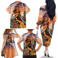 Hawaii Women's Day Tribal Family Matching Off The Shoulder Long Sleeve Dress and Hawaiian Shirt Pele Honua Mea
