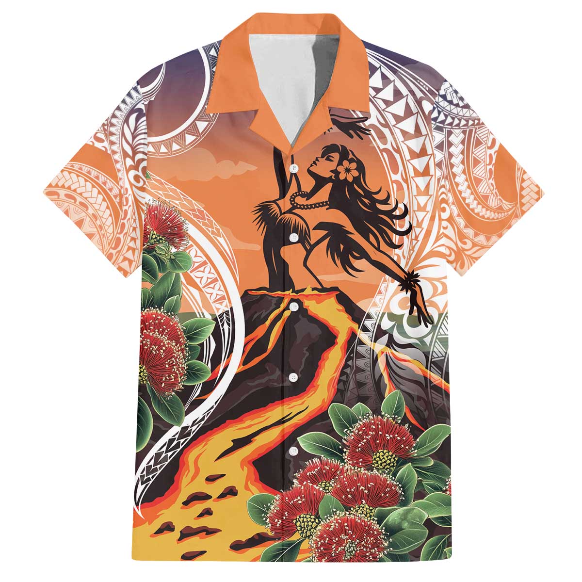 Hawaii Women's Day Tribal Family Matching Off The Shoulder Long Sleeve Dress and Hawaiian Shirt Pele Honua Mea