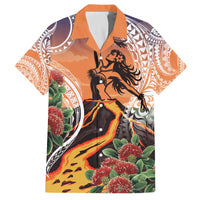 Hawaii Women's Day Tribal Family Matching Off The Shoulder Long Sleeve Dress and Hawaiian Shirt Pele Honua Mea
