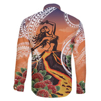 Hawaii Women's Day Tribal Family Matching Off The Shoulder Long Sleeve Dress and Hawaiian Shirt Pele Honua Mea