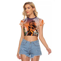Hawaii Women's Day Tribal Raglan Cropped T Shirt Pele Honua Mea LT7 Female Art - Polynesian Pride