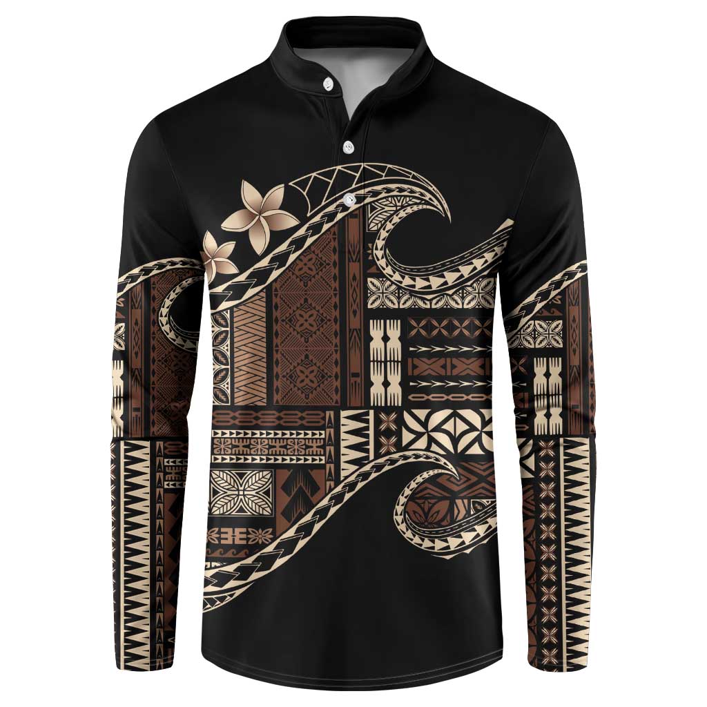 Samoa Siapo Mamanu Button Sweatshirt Waves Motifs