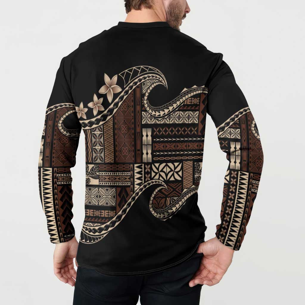 Samoa Siapo Mamanu Button Sweatshirt Waves Motifs