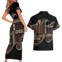 Samoa Siapo Mamanu Couples Matching Short Sleeve Bodycon Dress and Hawaiian Shirt Waves Motifs