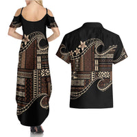 Samoa Siapo Mamanu Couples Matching Summer Maxi Dress and Hawaiian Shirt Waves Motifs