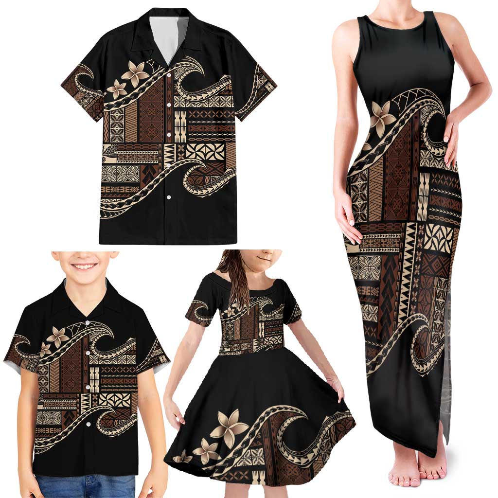 Samoa Siapo Mamanu Family Matching Tank Maxi Dress and Hawaiian Shirt Waves Motifs