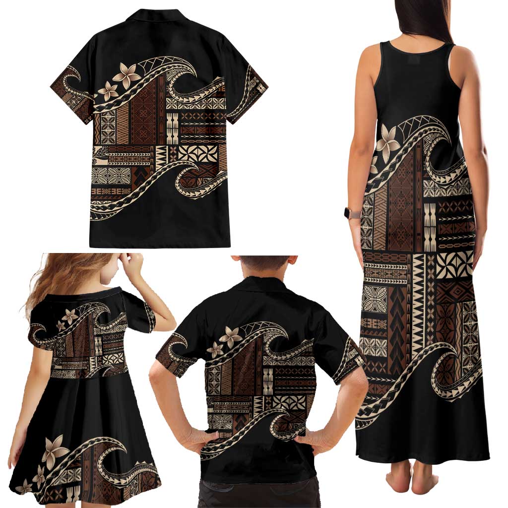 Samoa Siapo Mamanu Family Matching Tank Maxi Dress and Hawaiian Shirt Waves Motifs