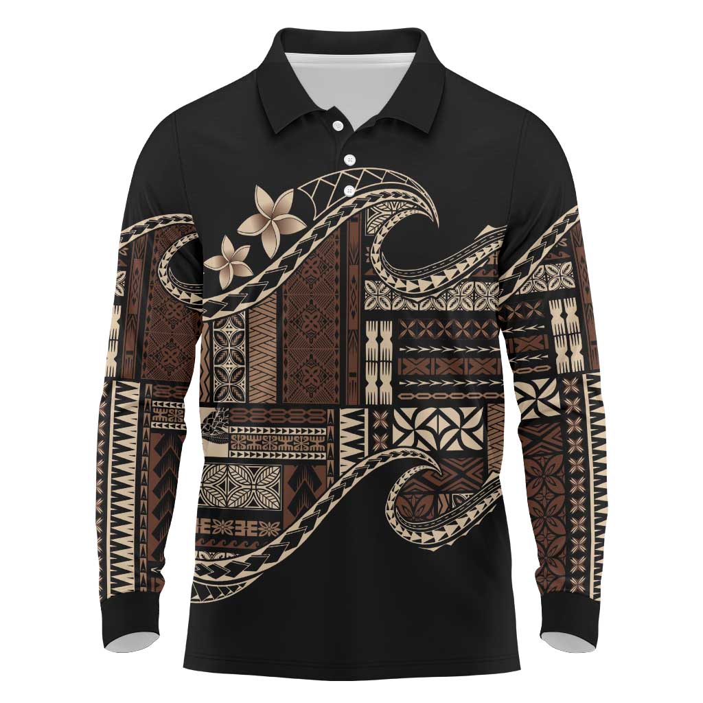 Samoa Siapo Mamanu Long Sleeve Polo Shirt Waves Motifs