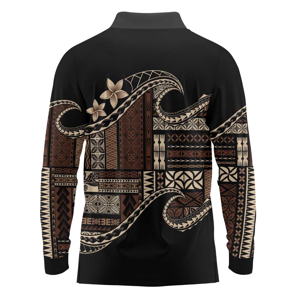Samoa Siapo Mamanu Long Sleeve Polo Shirt Waves Motifs