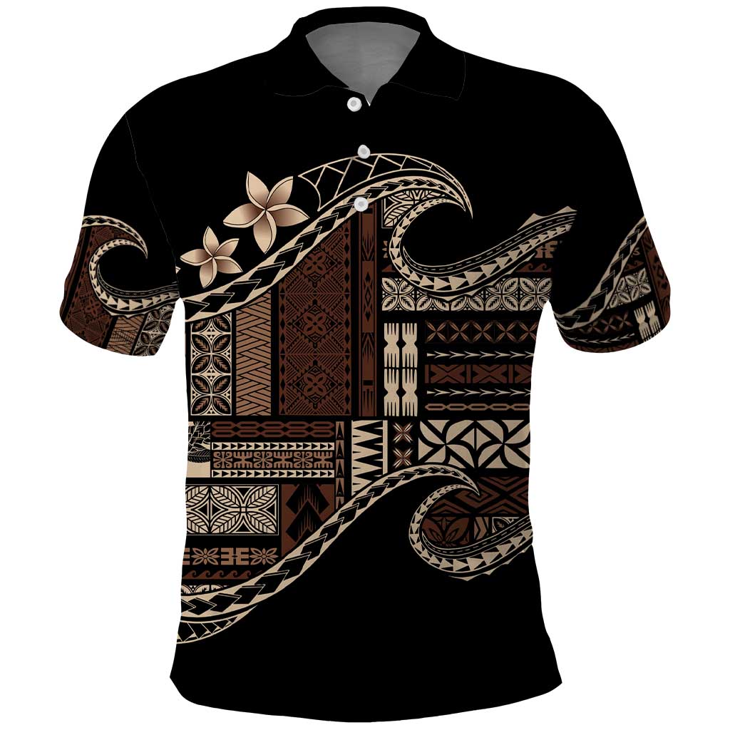 Samoa Siapo Mamanu Polo Shirt Waves Motifs LT7 Black - Polynesian Pride