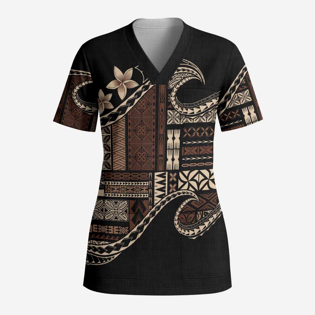 Samoa Siapo Mamanu Scrub Top Waves Motifs - Polynesian Pride