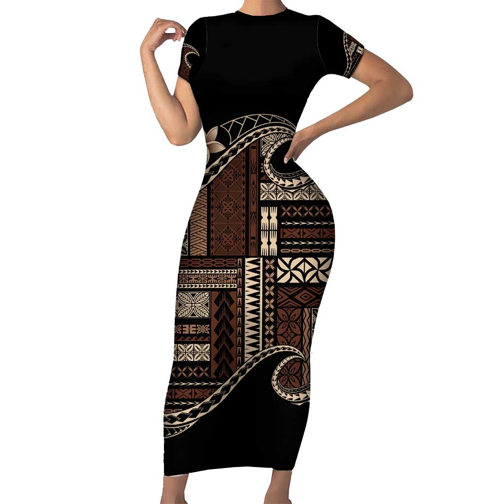Samoa Siapo Mamanu Short Sleeve Bodycon Dress Waves Motifs