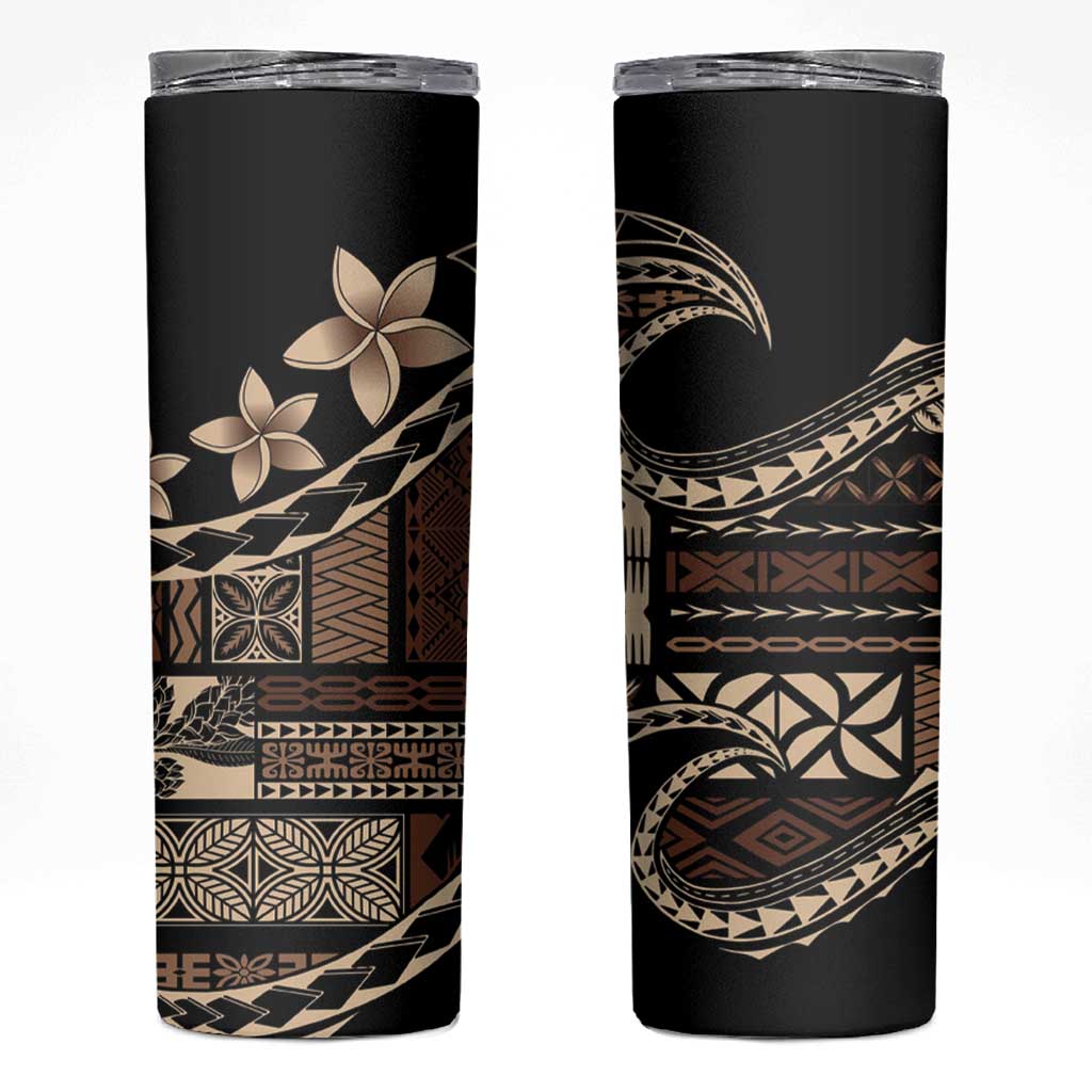 Samoa Siapo Mamanu Skinny Tumbler Waves Motifs LT7 Black - Polynesian Pride