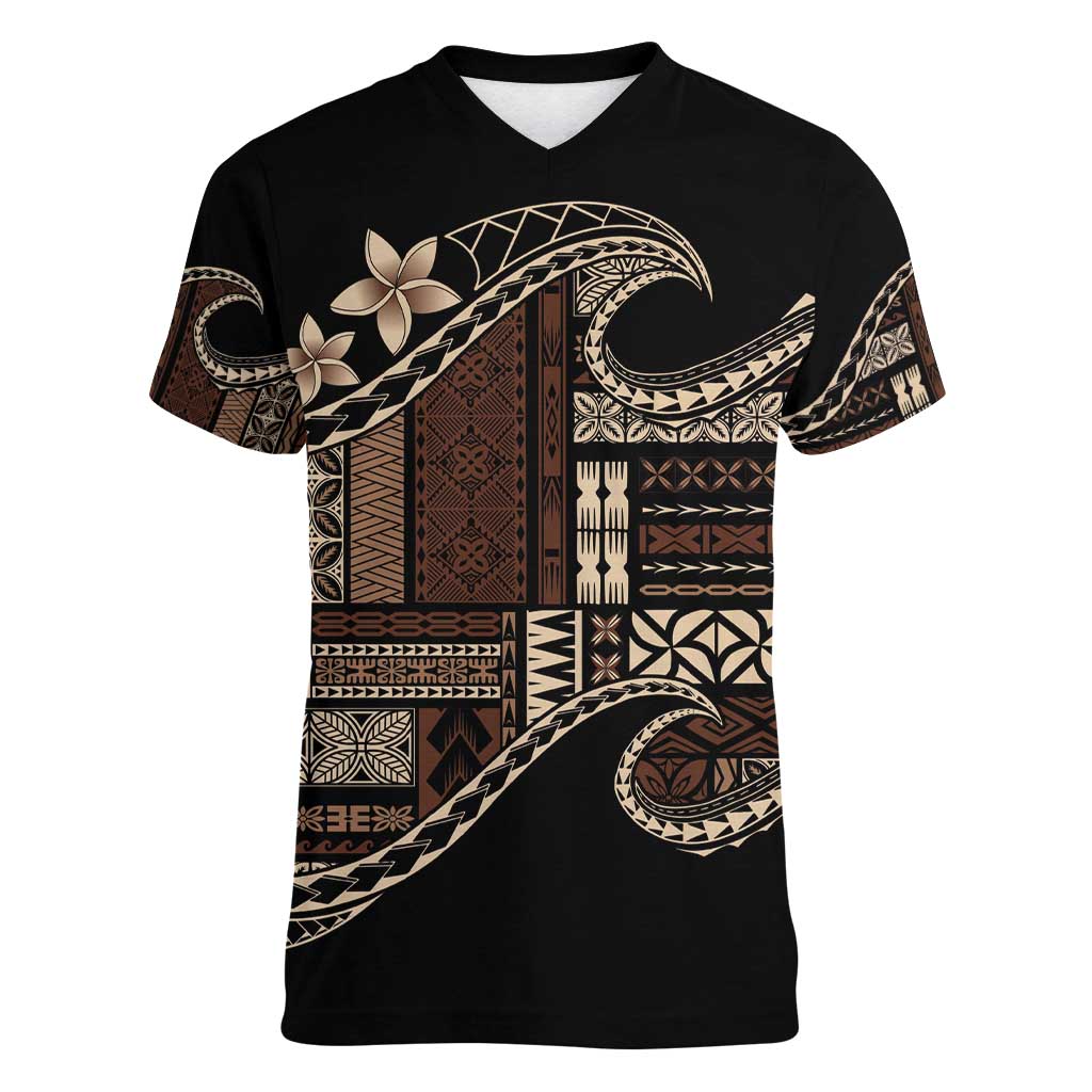 Samoa Siapo Mamanu Women V-Neck T-Shirt Waves Motifs