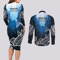 World Ocean Day Pasifika Couples Matching Long Sleeve Bodycon Dress and Long Sleeve Button Shirt Awaken New Depths LT7 - Polynesian Pride