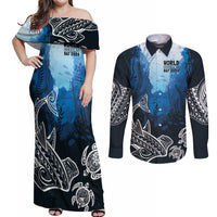 World Ocean Day Pasifika Couples Matching Off Shoulder Maxi Dress and Long Sleeve Button Shirt Awaken New Depths