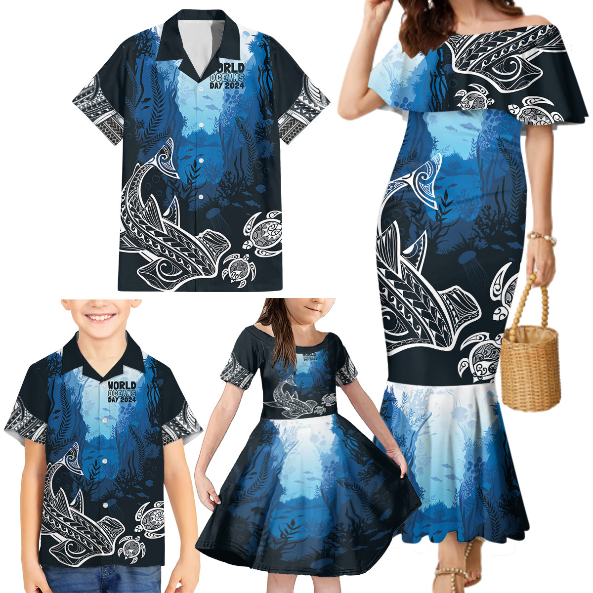 World Ocean Day Pasifika Family Matching Mermaid Dress and Hawaiian Shirt Awaken New Depths LT7 - Polynesian Pride