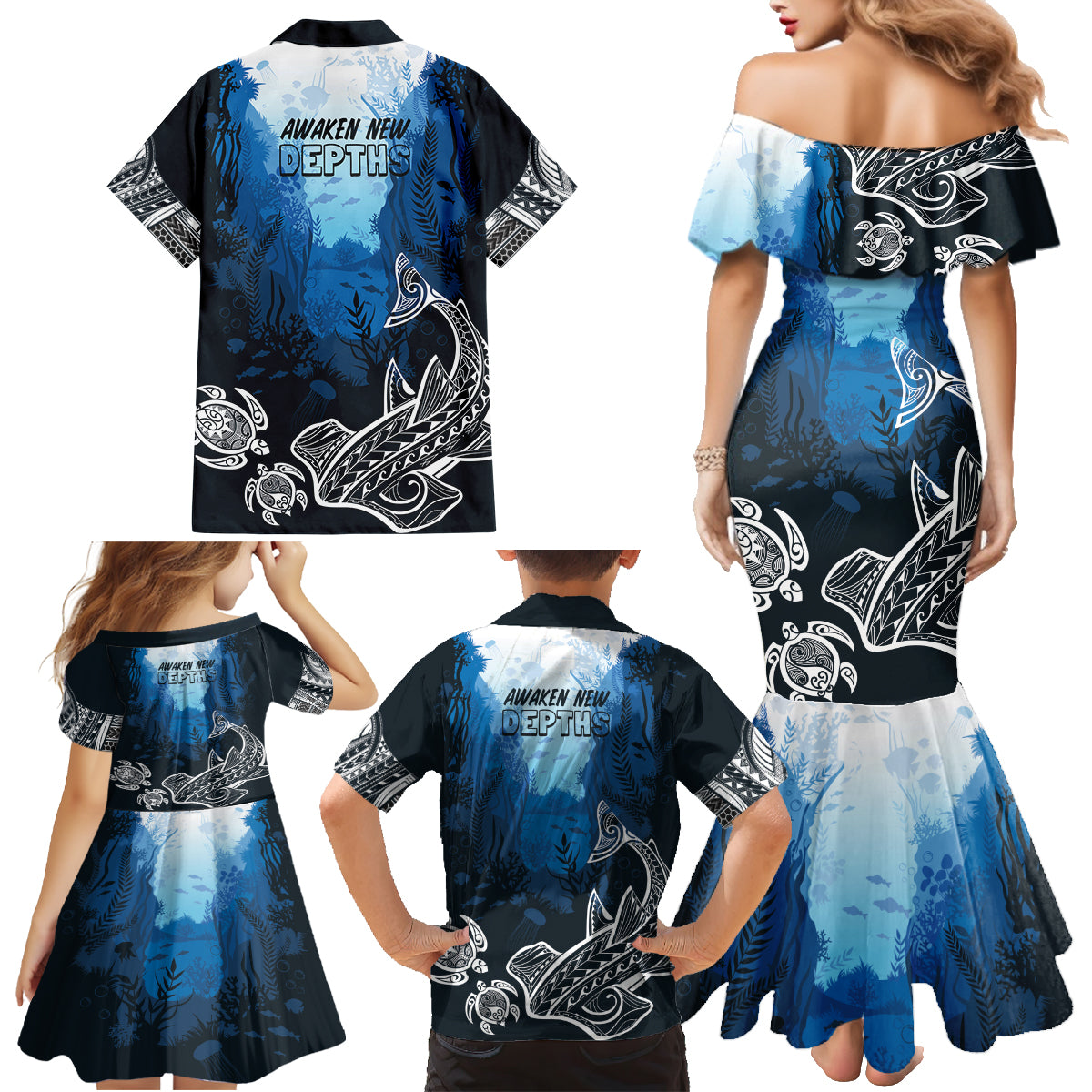 World Ocean Day Pasifika Family Matching Mermaid Dress and Hawaiian Shirt Awaken New Depths LT7 - Polynesian Pride