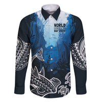 World Ocean Day Pasifika Family Matching Off Shoulder Maxi Dress and Hawaiian Shirt Awaken New Depths LT7 Dad's Shirt - Long Sleeve Blue - Polynesian Pride