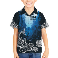 World Ocean Day Pasifika Family Matching Short Sleeve Bodycon Dress and Hawaiian Shirt Awaken New Depths LT7 Son's Shirt Blue - Polynesian Pride