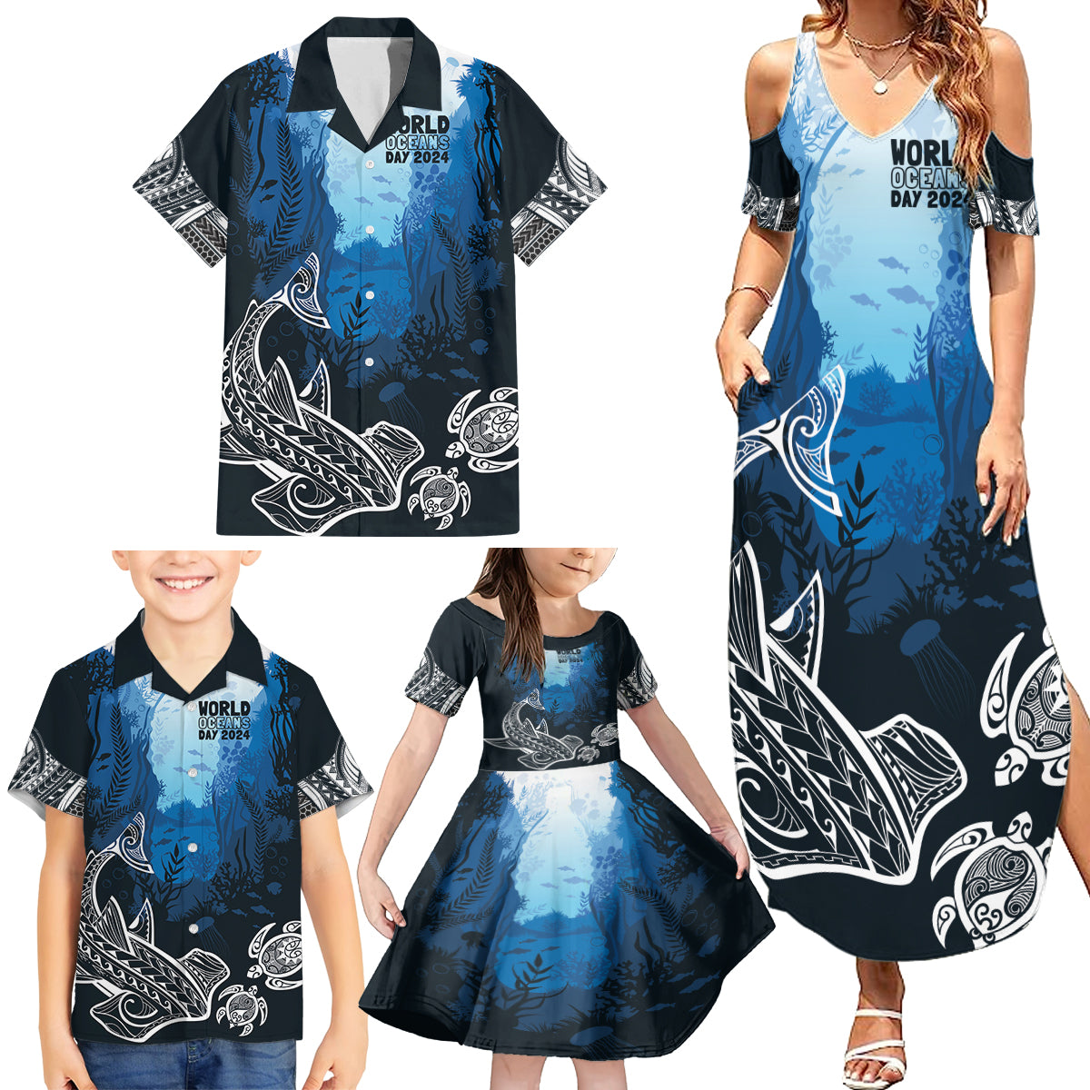 World Ocean Day Pasifika Family Matching Summer Maxi Dress and Hawaiian Shirt Awaken New Depths LT7 - Polynesian Pride