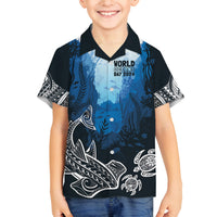 World Ocean Day Pasifika Family Matching Tank Maxi Dress and Hawaiian Shirt Awaken New Depths LT7 Son's Shirt Blue - Polynesian Pride
